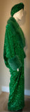 Emerald Green Velvet-sequin robe with luxe faux fur collar and cuffs,1920s retro style-Old Hollywood-Wicked-Wedding-Burlesque-Christmas