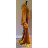 Gold Velvet robe,faux fur trim,old Hollywood,1920s cocoon style,handmade in USA,gold velvet,Burlesque,Gift,Bridal,evening wear