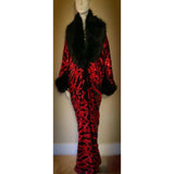 Handmade Luxury RobeVelvet Sequin robe-faux fur collar, 1920s glamour- black velvet - red sequin-velvet-Wedding-Burlesque-gift