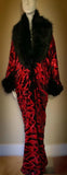 Handmade Luxury RobeVelvet Sequin robe-faux fur collar, 1920s glamour- black velvet - red sequin-velvet-Wedding-Burlesque-gift