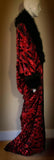 Handmade Luxury RobeVelvet Sequin robe-faux fur collar, 1920s glamour- black velvet - red sequin-velvet-Wedding-Burlesque-gift