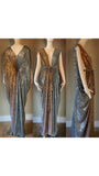 Grecian Goddess Gown-gold and silver ombre sequin mesh-red carpet gown-bridal-drag-burlesque gown