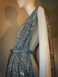 Grecian Goddess Gown-gold and silver ombre sequin mesh-red carpet gown-bridal-drag-burlesque gown