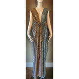 Grecian Goddess Gown-gold and silver ombre sequin mesh-red carpet gown-bridal-drag-burlesque gown
