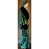 Velvet robe-faux fur,old Hollywood-1920s style-dramatic green metallic black velvet,handmade in USA-Burlesque-evening wear- Halloween