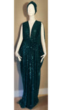 Gorgeous Grecian Goddess Gown-dark hunter green sheer sequin mesh-red carpet gown