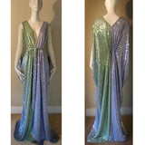 Sequin Grecian Goddess Gown: Periwinkle Blue & Spring Green Ombre