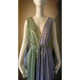 Sequin Grecian Goddess Gown: Periwinkle Blue & Spring Green Ombre