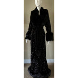 Handmade Glamour robe-Old Hollywood-black velvet sequin robe-faux fur trim