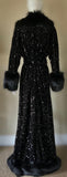 Handmade Glamour robe-Old Hollywood-black velvet sequin robe-faux fur trim