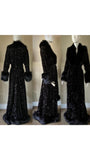 Handmade Glamour robe-Old Hollywood-black velvet sequin robe-faux fur trim