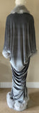 silver velvet-robe/evening coat-old Hollywood glamour robe-cocoon coat-faux fur trim-1930s
