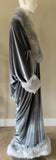 silver velvet-robe/evening coat-old Hollywood glamour robe-cocoon coat-faux fur trim-1930s