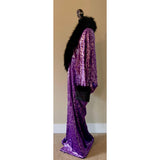 1920s style-Old Hollywood glam-purple embossed-Velvet robe-faux fur trim-Downton-Gatsby-Burlesque-Gift-Mothers day
