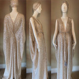 Champagne Sequin Grecian Goddess Gown- handmade champagne sequin mesh gown-red carpet gown-bridal-drag-burlesque gown