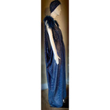 Grecian Goddess Gown- navy sheer sequin mesh with ostrich trim-red carpet gown