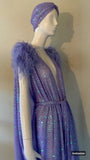 Lavender Sequin Grecian Goddess Gown- handmade lavender sequin mesh gown-ostrich trim unique-gown-red carpet gown-bridal-drag-burlesque gown