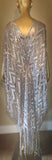 Silver Chevron Sequin Grecian Goddess Fringe Gown-handmade sequin mesh gown-red carpet gown-bridal-drag-burlesque-custom gown