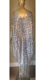 Silver Chevron Sequin Grecian Goddess Fringe Gown-handmade sequin mesh gown-red carpet gown-bridal-drag-burlesque-custom gown