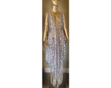 Silver Chevron Sequin Grecian Goddess Fringe Gown-handmade sequin mesh gown-red carpet gown-bridal-drag-burlesque-custom gown