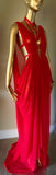 Grecian Goddess Gown with cage harness sheer mesh red,burlesque,drag,vampire gown, handmade evening gown,red carpet,Halloween vampire gown