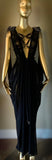 Grecian Goddess Gown with cage harness in sheer black mesh ,burlesque,drag,gift,custom handmade evening gown,red carpet,festival fetish