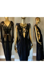 Grecian Goddess Gown with cage harness in sheer black mesh ,burlesque,drag,gift,custom handmade evening gown,red carpet,festival fetish