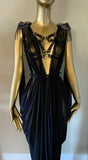 Grecian Goddess Gown with cage harness in sheer black mesh ,burlesque,drag,gift,custom handmade evening gown,red carpet,festival fetish