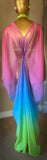 Grecian Goddess Gown with cage harness in rainbow colors,burlesque,drag,gift,handmade evening gown,festival wear,fetish