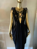 Grecian Goddess Gown with cage harness in sheer black mesh ,burlesque,drag,gift,custom handmade evening gown,red carpet,festival fetish