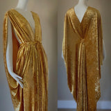 Gold Velvet Grecian Goddess Gown with Turban-Handmade-special occasion crushed velvet gown