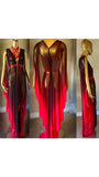 Grecian Goddess Gown with cage harness in sheer black and red mesh,burlesque,drag,handmade evening gown,red ,festival wear,fetish,vampire