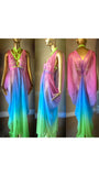 Grecian Goddess Gown with cage harness in rainbow colors,burlesque,drag,gift,handmade evening gown,festival wear,fetish