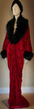 Halloween robe red Velvet spiderweb pattern- Full length robe-faux fur collar-burlesque-Halloween