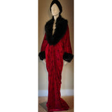 Halloween robe red Velvet spiderweb pattern- Full length robe-faux fur collar-burlesque-Halloween