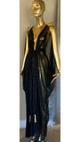 goddess gown in black trans velvet with black chiffon accent layer, rhinestone appliqués