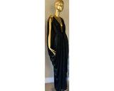 goddess gown in black trans velvet with black chiffon accent layer, rhinestone appliqués