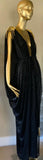 goddess gown in black trans velvet with black chiffon accent layer, rhinestone appliqués