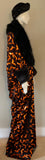 Halloween robe black Velvet orange bat pattern- Full length robe-faux fur collar-burlesque-Halloween