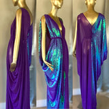 Grecian Goddess Gown-purple/violet iridescent sequin and sheer mesh