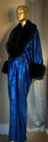 Velvet metallic robe-faux fur,dramatic royal blue metallic black velvet,handmade in USA-evening wear-gift