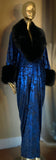 Velvet metallic robe-faux fur,dramatic royal blue metallic black velvet,handmade in USA-evening wear-gift