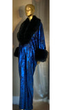 Velvet metallic robe-faux fur,dramatic royal blue metallic black velvet,handmade in USA-evening wear-gift