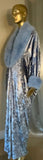 Velvet metallic robe-faux fur,dramatic pale blue and silver velvet,handmade in USA-evening wear-gift