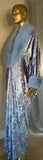 Velvet metallic robe-faux fur,dramatic pale blue and silver velvet,handmade in USA-evening wear-gift