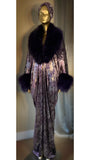 Velvet metallic robe-faux fur,dramatic plum and silver gilded metallic velvet,handmade in USA-evening wear-gift