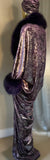 Velvet metallic robe-faux fur,dramatic plum and silver gilded metallic velvet,handmade in USA-evening wear-gift
