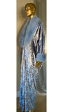 Velvet metallic robe-faux fur,dramatic pale blue and silver velvet,handmade in USA-evening wear-gift