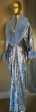 Velvet metallic robe-faux fur,dramatic pale blue and silver velvet,handmade in USA-evening wear-gift