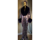 Velvet metallic robe-faux fur,dramatic plum and silver gilded metallic velvet,handmade in USA-evening wear-gift